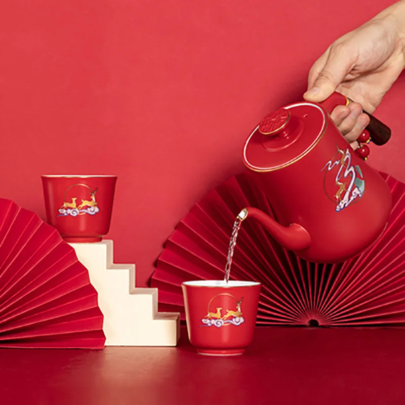 Chinese Traditional Wedding Decoration Supplies, Yi Lu Xiang Ban Porcelain Tea Set, Teapot Tea Cup, Adults Marriage, Newlywed