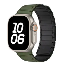 Magnetic Silicone Strap Bracelet - 42 - 44 - 45 - 49 - S10 46mm (21 Green Black)