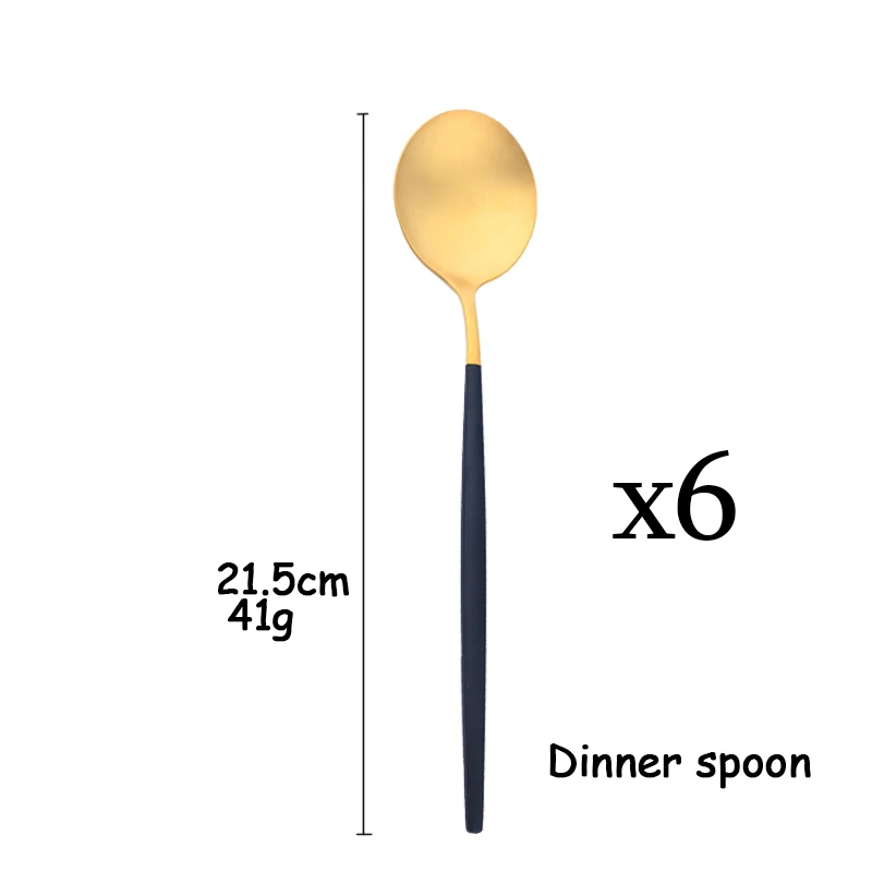 Description Picture 6 of item6Pcs Cutlery Sets Stainless Steel Dinnerware Set Kitchen Western Tableware Black Gold Knife Spoon Cake Fork Dinner Set