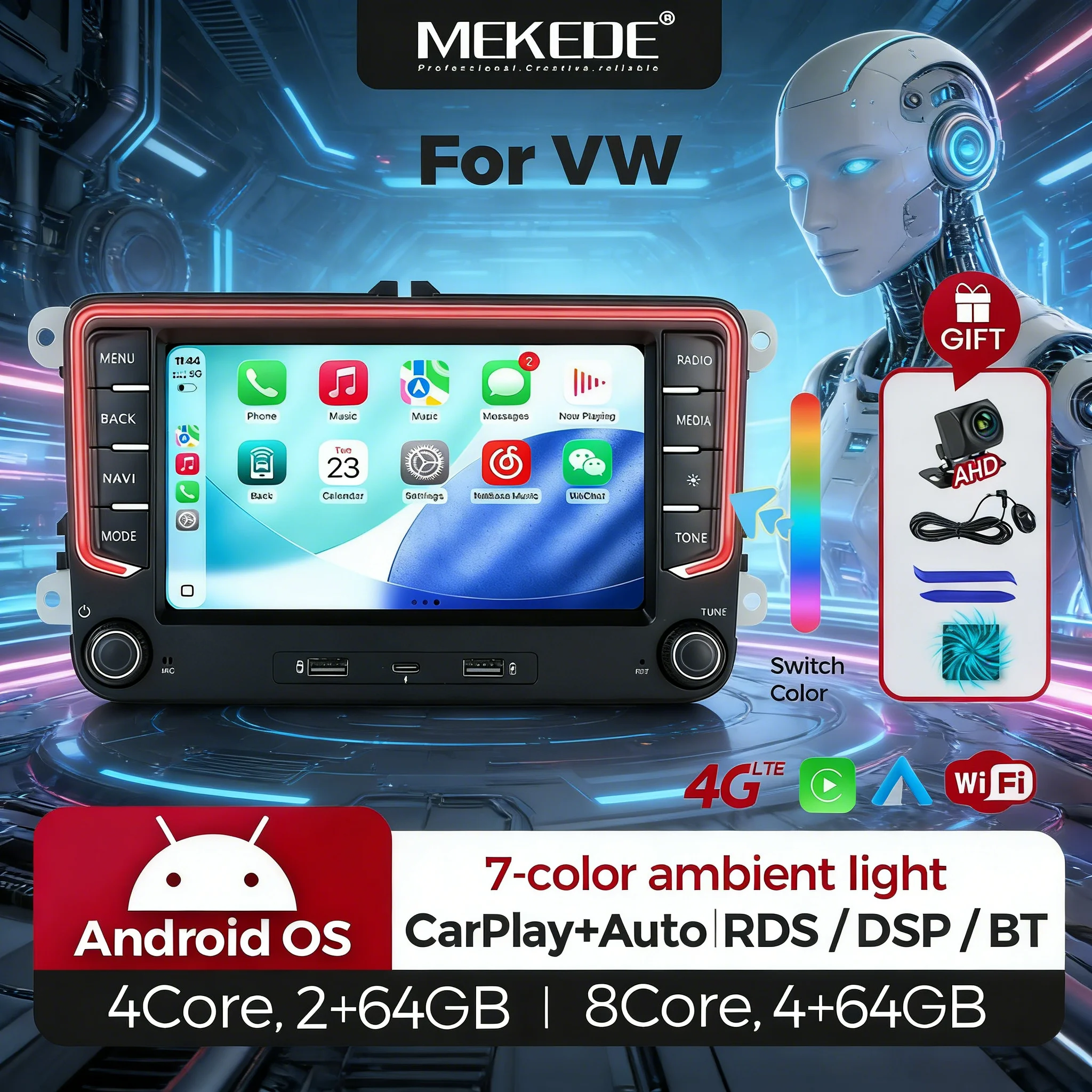 Nuevo Radio para Auto 2026 con 8 Núcleos, 4G, WIFI, GPS para VW Golf 5 6 Passat Polo Touran Tiguan Caddy EOS, Reproductor Multimedia con Carplay y Android Auto estéreos para auto radio para automóvil sistemas