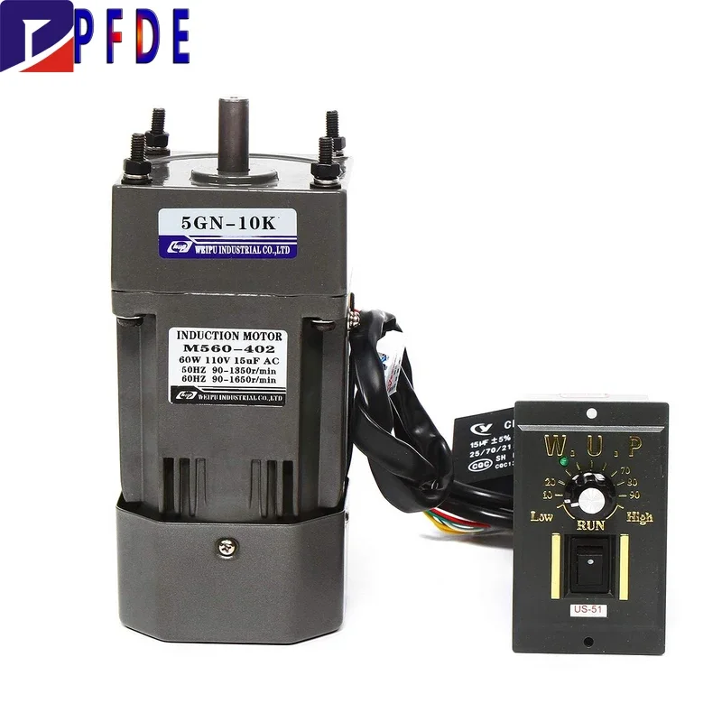 Gear Motor Motor de Engrenagem Monofásica Controlador de Velocidade Ajustável 5rk60gn-cf Motor 5gn Governador Combo 220v 110v 60w ac