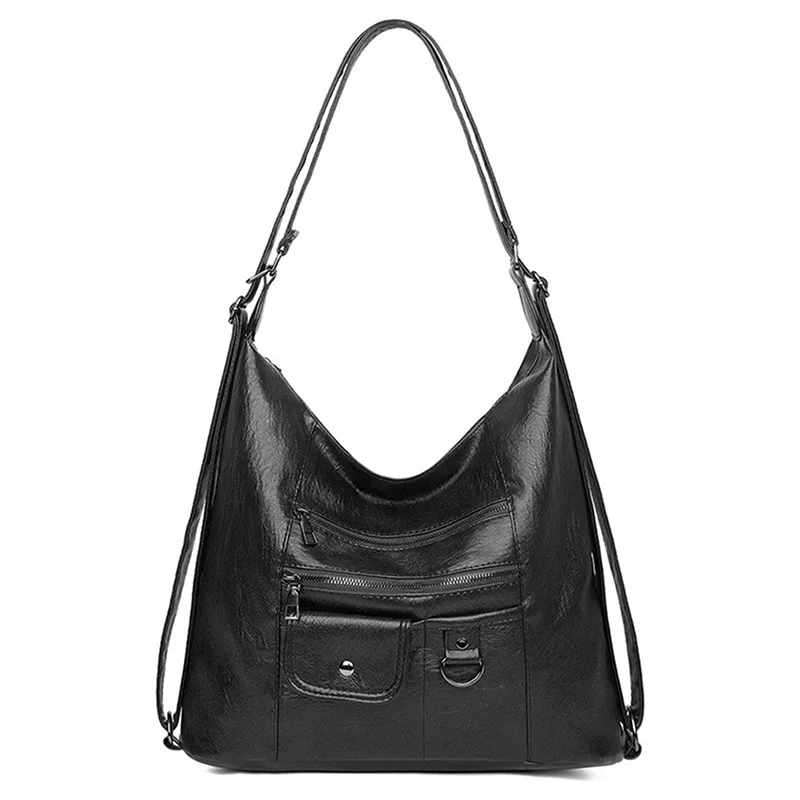 retro women messenger bags large shoulder bag PU leather tote bag clutch handbags black main image 1