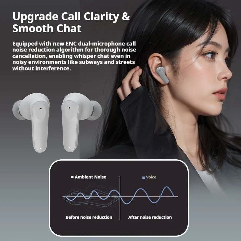 Wireless Bluetooth 5.3 Stereo Earbuds with Mic – ENC Noise Cancelling, Deep Bass, Gaming-Optimized, IPX5 Waterproof