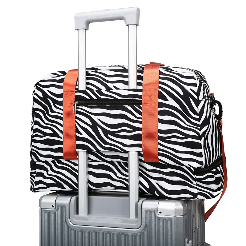 Travel Bag Women's Handbag Leopard Zebra Print Waterproof Large Size Luggage Fitness Dry Wet Separation Duffle Bag Weekend