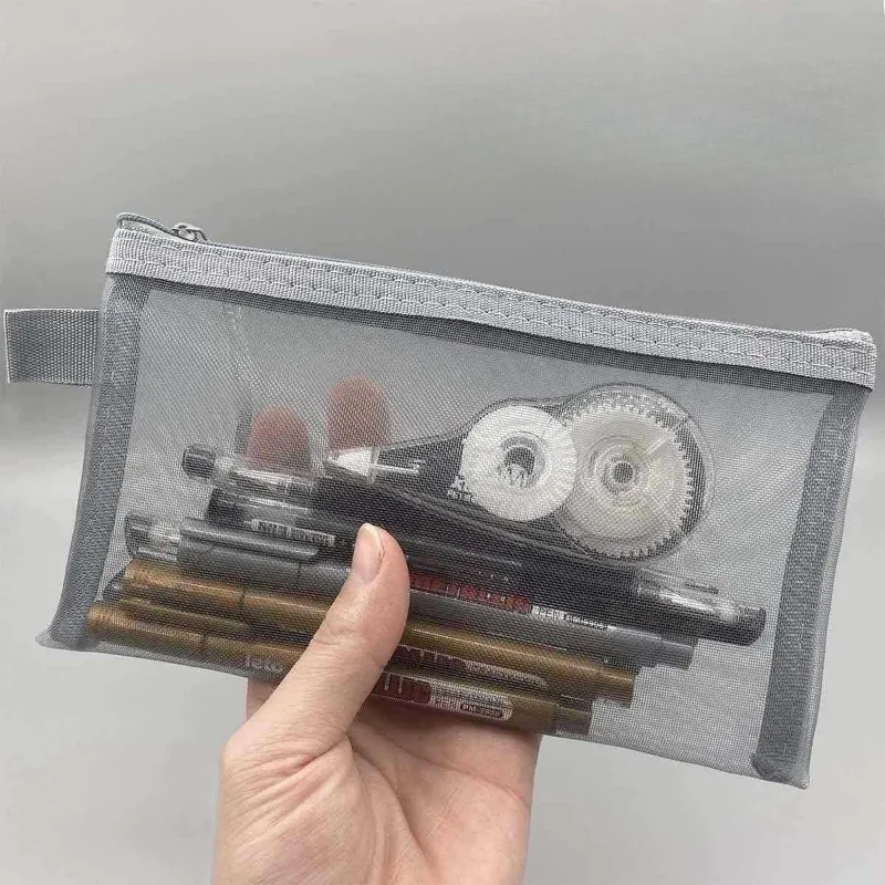 A6 크리 에이 티브 투명 메쉬 지퍼 사무용품 연필 케이스 펜 가방 보관 가방 대용량 편지지 연필 가방 파우치