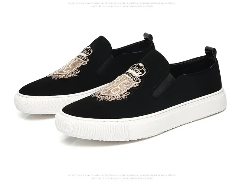 Spring Autumn New Men Leather Casual Shoes Man Slip-On Luxury Embroidery Suede Leather Flat Skate Shoes Trend Loafers 6