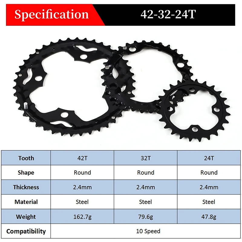 MTB Bicycle Chainring 24T/32T/42T 26T/38T 10S Bike Chainring 22T/32T/44T 9S 104B