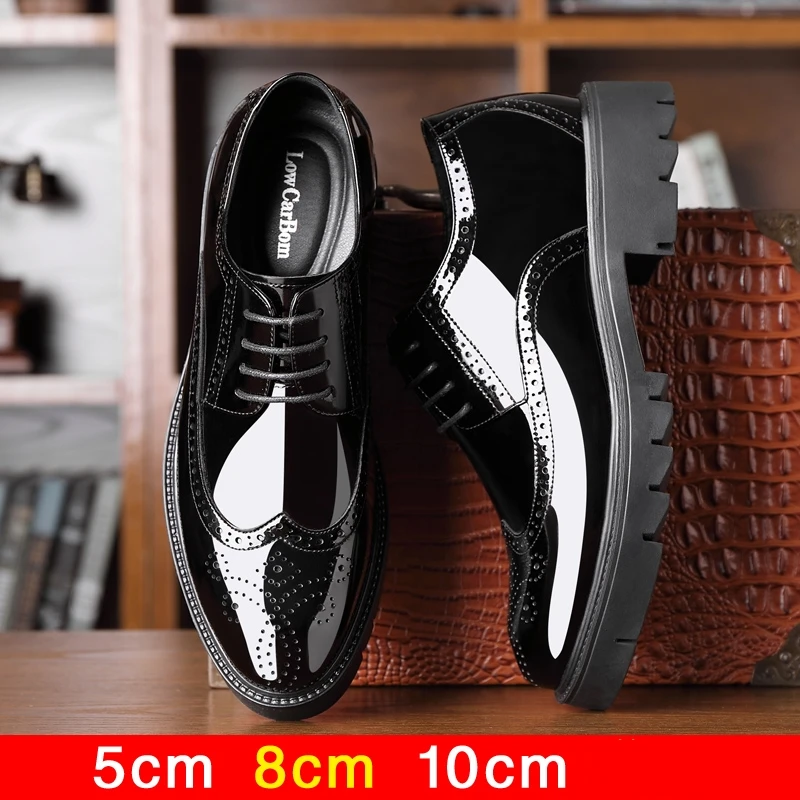 Luxury Men Brogues Patent Leather Elevator Shoes Man Height