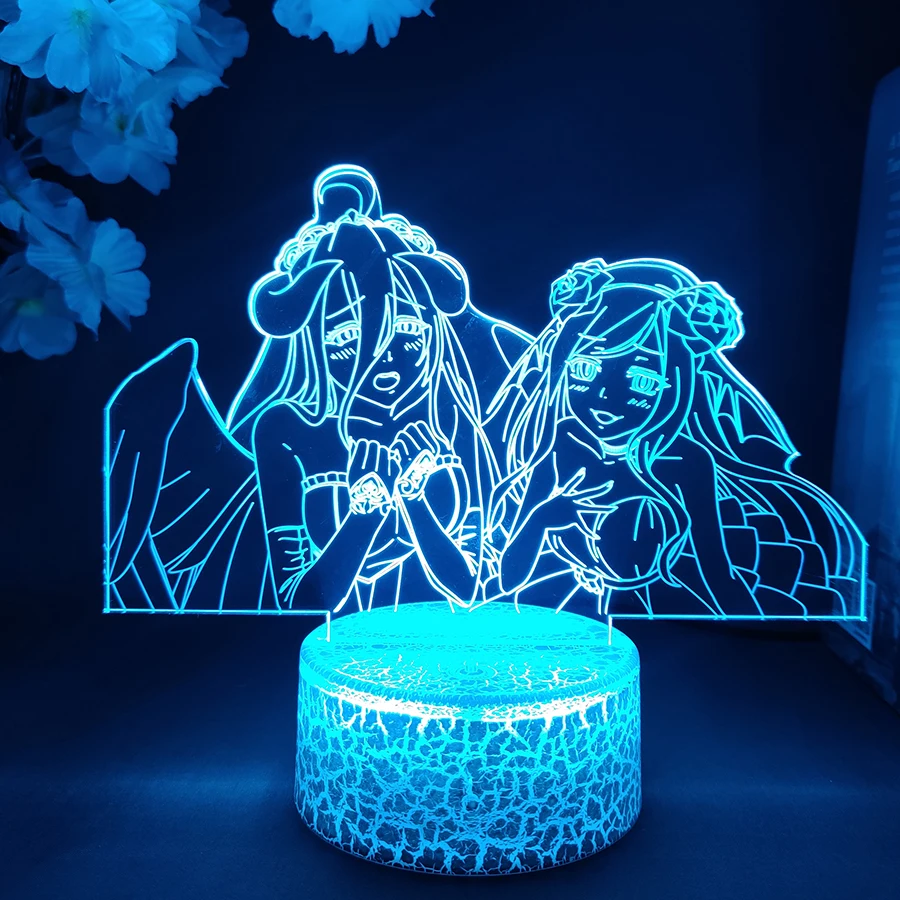 

3D LED Manga Shalltear and Albedo Bridal Dress Anime Lamp Cute Acrylic Night Lamp RGB Flashing Gift Desktop Room Beautiful Decor