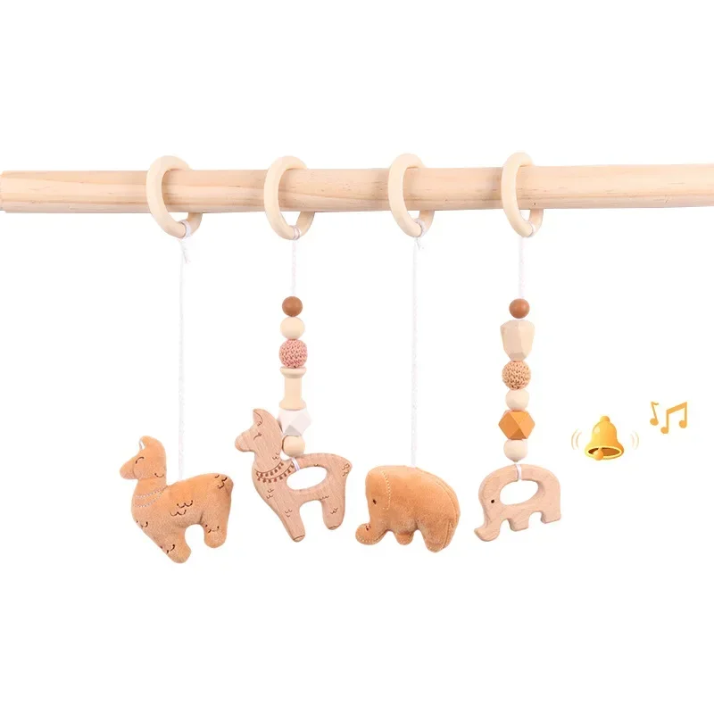 4Pcs/Set Baby Beech Hanging PendantsKnitting Doll Ring Teether Teething Nursing Rattle Toy for Stroller Gym Newborn Baby Shower