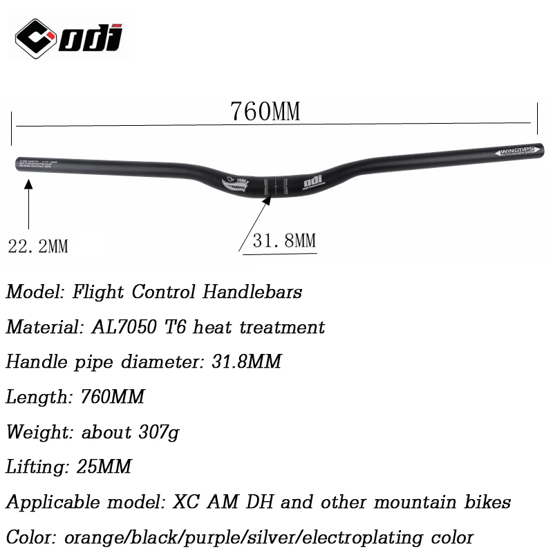 ODI 31.8mm Bicycle Handlebar Rise 90mm Handle Bar 720/760/780mm