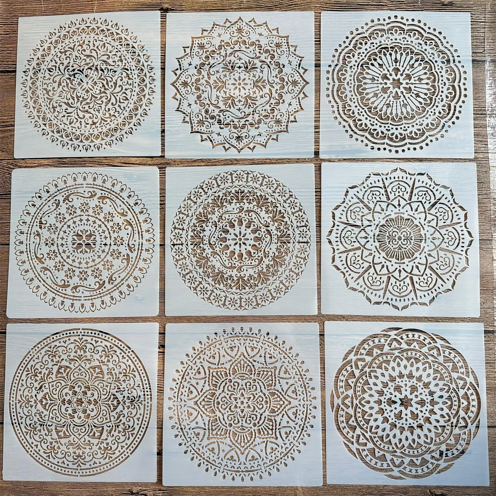 

9pcs/set 15 *15cm mold DIY home decoration drawing template laser cutting wall template painting tiles mandala stencil