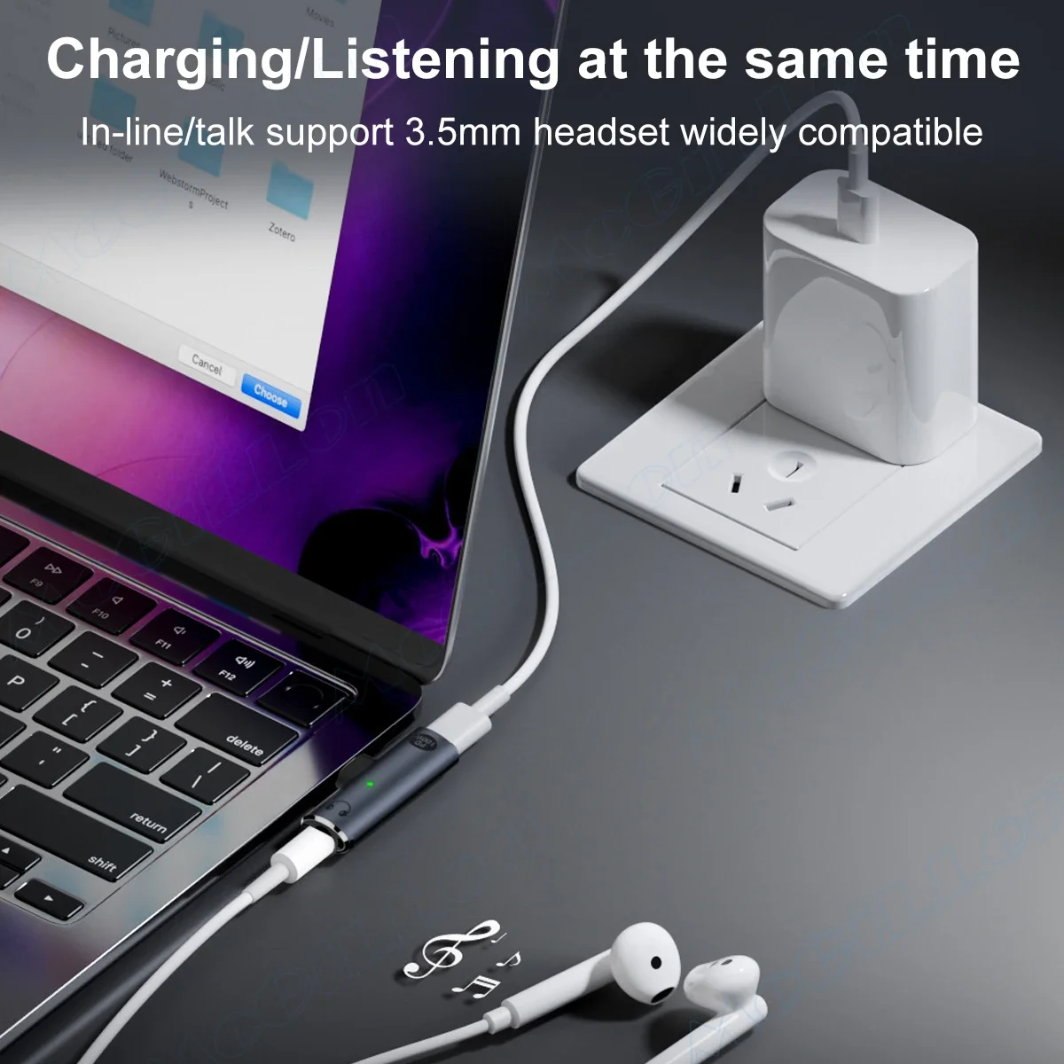2 in 1 Type C Headphone Charging Jack AUX Audio Adapter PD100W USB C to 3.5mm HiFi Earphone Connector for iPad Samsung Huawei