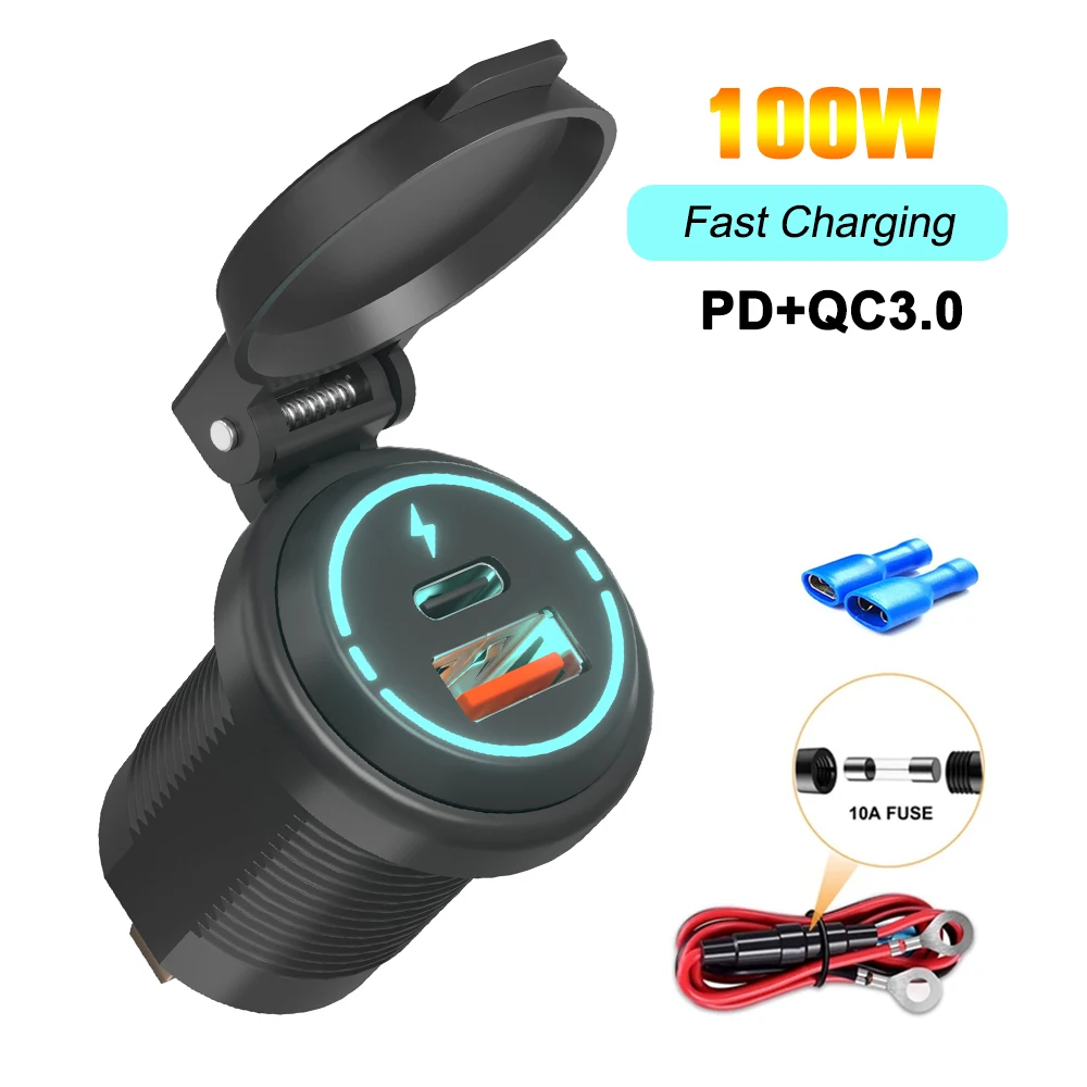 100WUSBChargerSocketWaterproofFastChargeAdapterPDTypeC+QuickQC3.0PowerOutletfor12V/24VAutoBoatsRVMotorcycle-AliExpress34