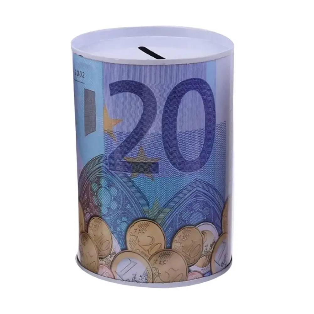 Metal Piggy Bank Tinplate Euro Dollar Pattern Design Money Box Safe Cylinder For Deposit Boxes 6 Color M2M7 6