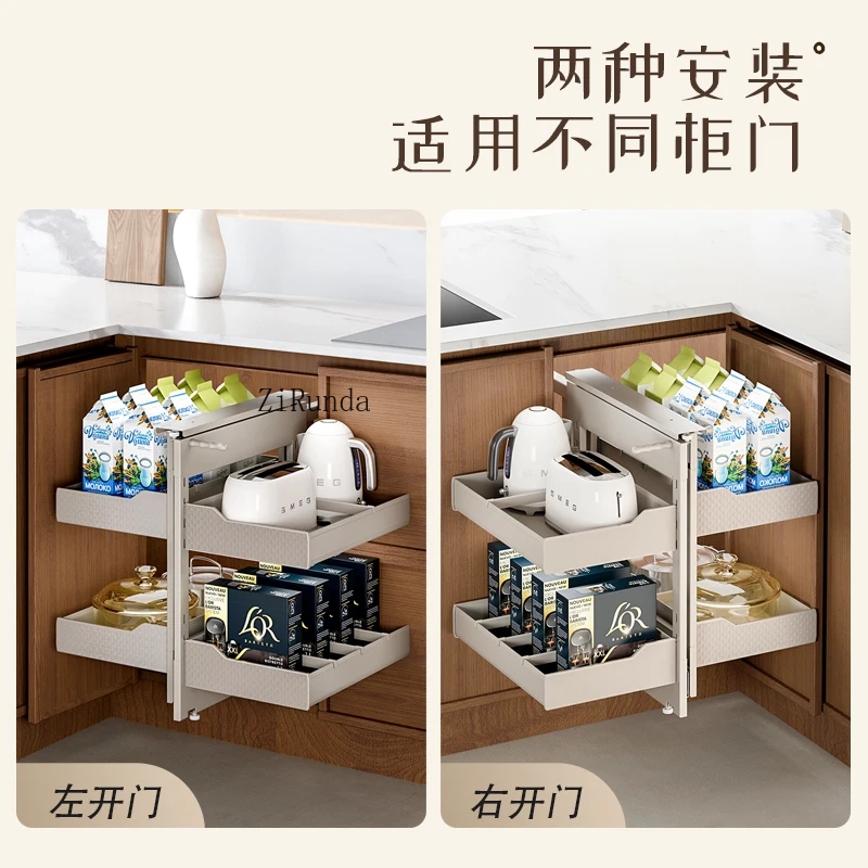 Full Open Corner Basket Kitchen Cabinet Drawer Shelf Corner Seasoning Basket
