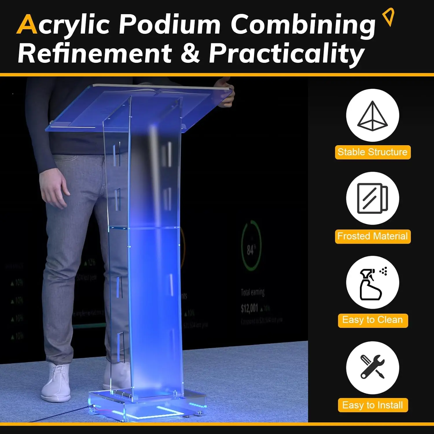 Podium With Light, Clear Acrylic Pulpit For Churches, Church Pulpit Podium Lectern Clear Acrylic Podium Stand Reception Stand 2