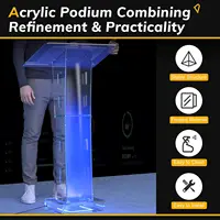 Podium With Light, Clear Acrylic Pulpit For Churches, Church Pulpit Podium Lectern Clear Acrylic Podium Stand Reception Stand 2