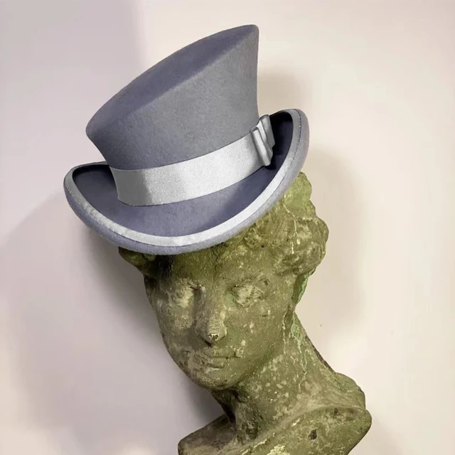 Chapeau Haut-de-forme Asymétrique En Laine Style Steam Punk - Unisexe, Design Unique, Couleur Blanc