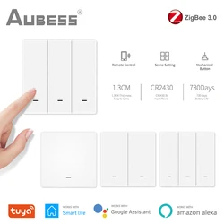 AUBESS Tuya ZigBee 3.0 Smart Scene Switch Smart Home Push 1/2/3Gang Button Controller Works With ZigBee Gateway Smart Life App
