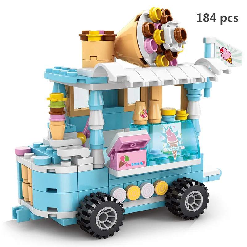 Mini Shop Market Street View Sets Model Building Blocks Hamburger Restaurant Retail Store Creative Architecture Friend Girl City 5
