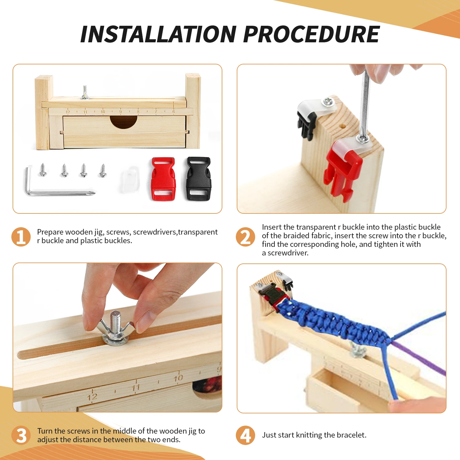 Adjustable Length Paracord Jig Bracelet Maker Wooden Frame Paracord Braiding Weaving Craft Tool Kit Wristband Maker