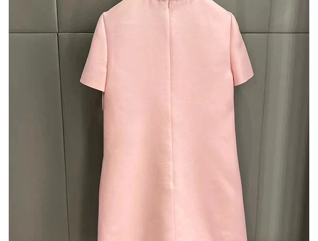 Fashion Short Dress Hotsweet Diamond Beading Bow Solid Color O Neck Elegant A-line Dresses Women 2025 Spring Summer 23A9653