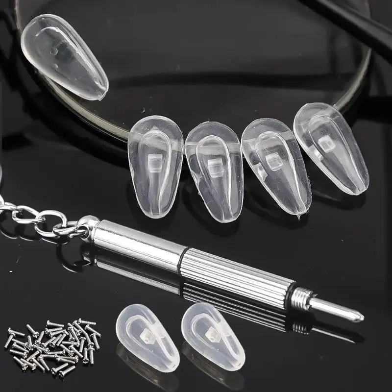 안경 코받침대 나사못 포함 DIY 부드러운 실리콘 에어 챔버 안경 교체 수리 도구 미끄럼 방지 코패드 나사