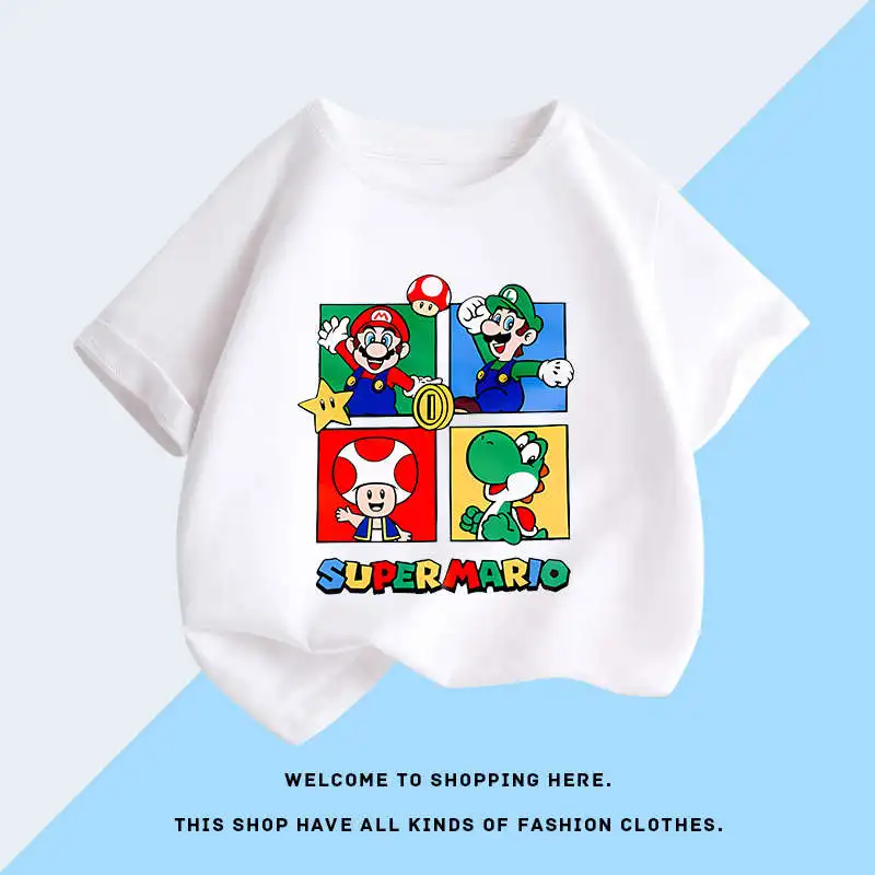 Super Mario Children's 3-14 years old 100% cotton T-shirt Summer cartoon parent-child brother casual fashion round neck T-shirt 2