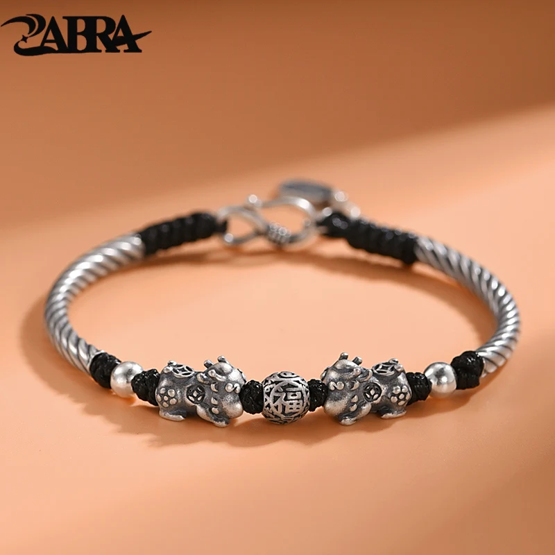 

ZABRA S999 Sterling Silver Retro Pixiu Bracelet Men's Trend Ethnic Style Hand-woven Bracelet Jewelry