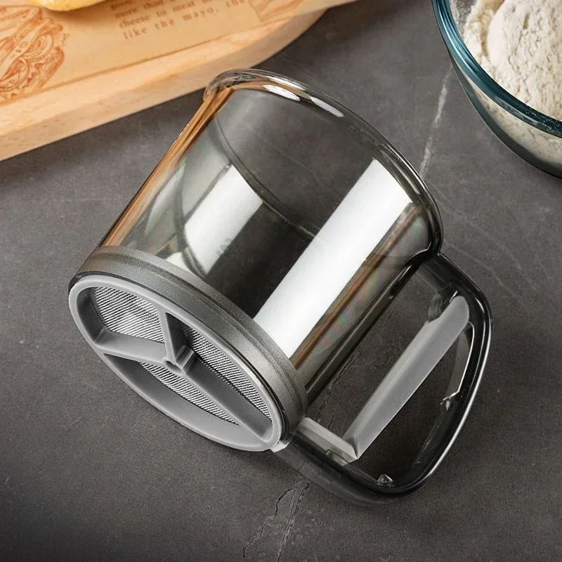 Flour Sifter Semi-Automatic Flour Sifter Baking Handheld Fine Mesh Flour Sieve Filter Capacity Scale Kitchen Baking Pastry Tools