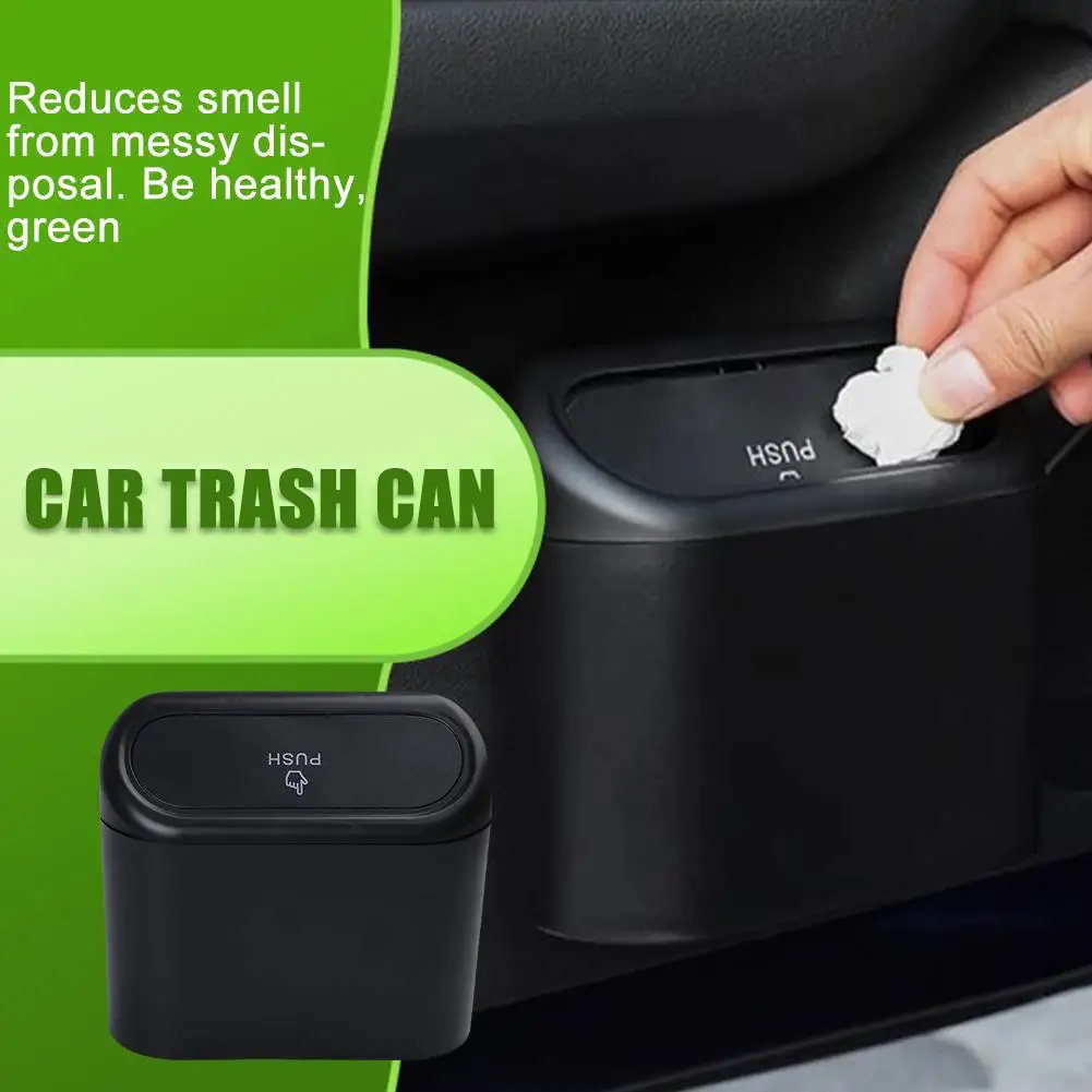 Car Flip Top Trash Can Car Clamshell Trash Bin Hanging Vehicle Garbage Dust Case Storage Box ABS Square Pressing Can