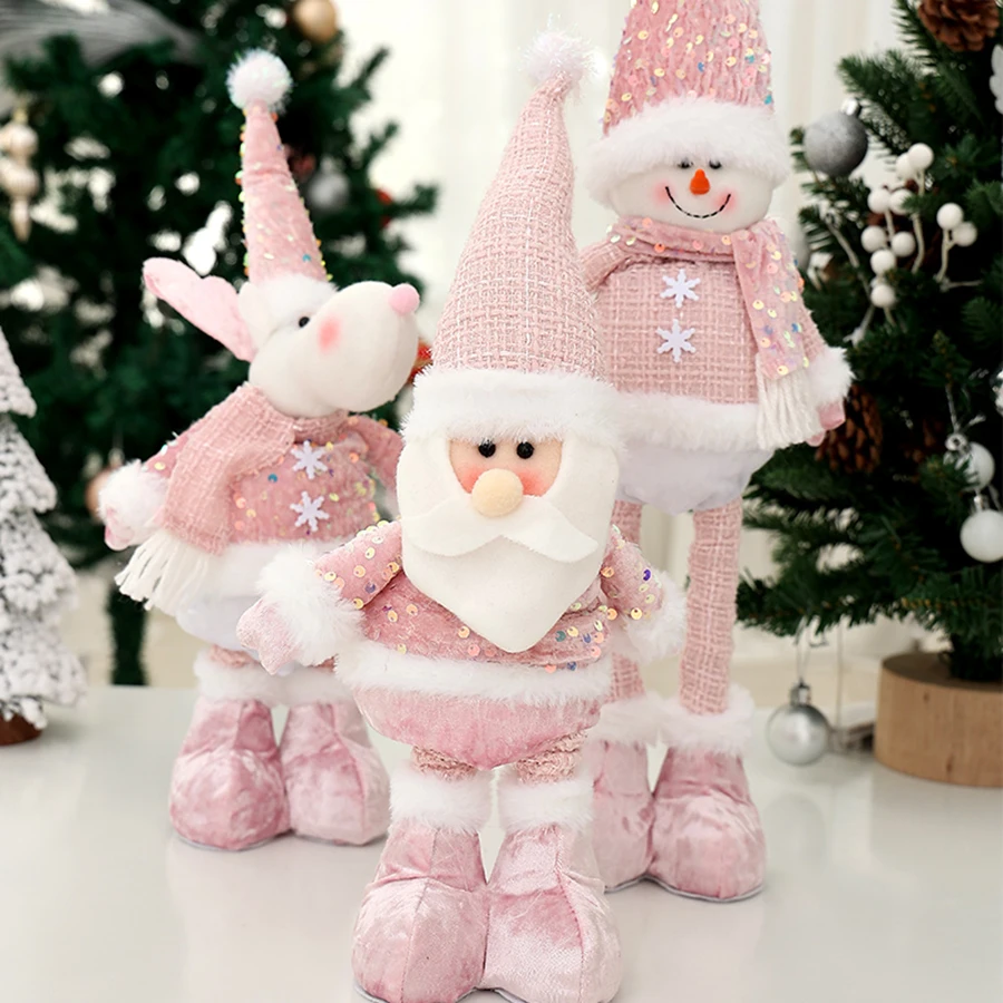 1pc Christmas pink doll, pink doll with sequined telescopic legs