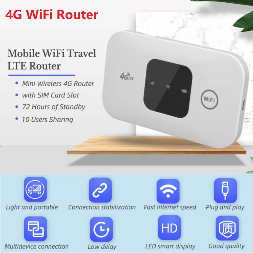 4G Lte Wireless Router Wifi 2100mAh Mobile Hotspot with SIM Card Slot Hotspot Pocket WIFI 150mbps For Home Office Travel