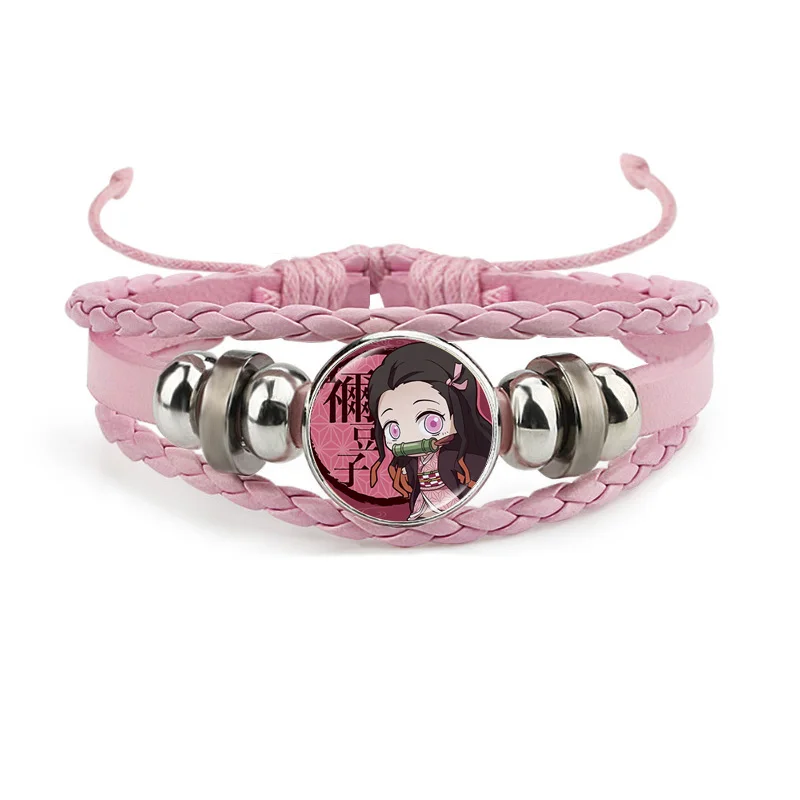 thumbnail image 1 of Pulsera de figura de Demon Slayer para fanáticos de niñas, brazaletes de cuero Rosa hechos a mano, póster de Anime Kimetsu No Yaiba Blade of Ghost, regalo, 1 of 5
