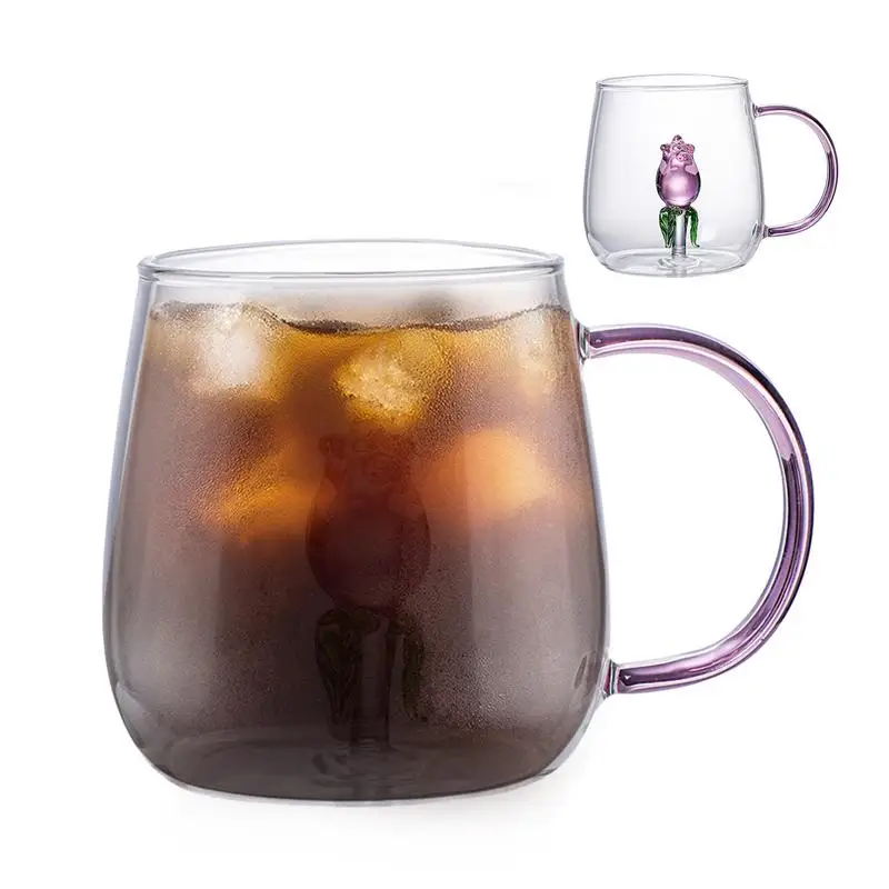 

Rose Cups Glass Heat Resistant 3D Drinking Glass Cup With Strawberry Multipurpose Glass Coffee Crystal Mugs Drinking Cup