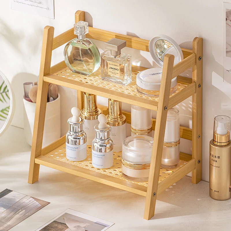 2 Layer Bamboo Wood Storage Rack for Kitchen Spice Caddy Shelf Desktop Cabinet Organizer Display Rack Coffee Bar Counter Shelf 4