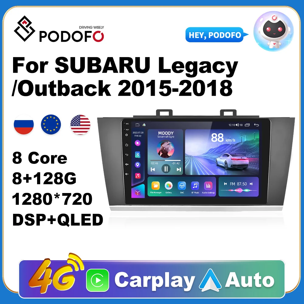 Podofo AI Voice Android Carplay Car Radio For Subaru Legacy/Outback