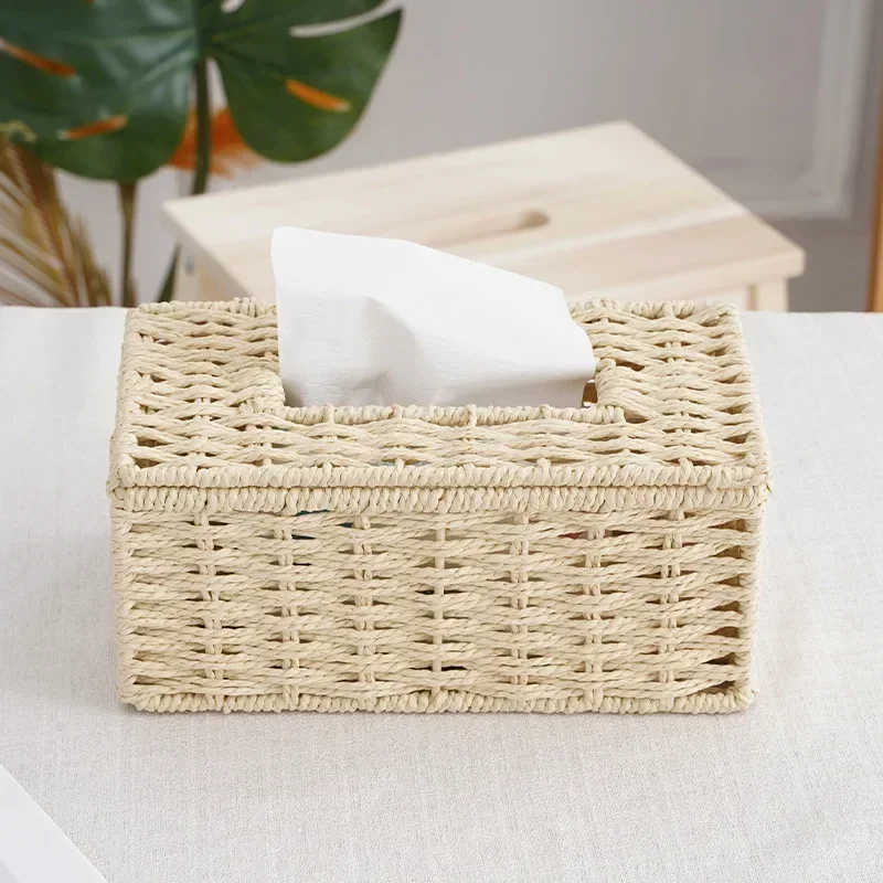 Handmade Woven Paper Box Napkin Paper Box Household Tissue Box Rattan Woven Paper Box Creative Tissue Tube Woven Basket 3