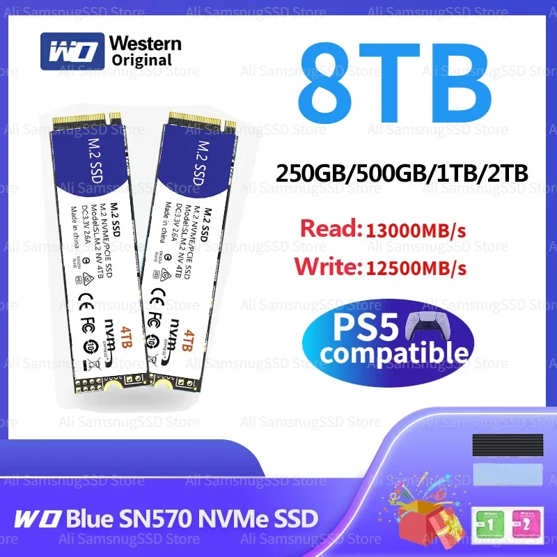 

2024 Western Original 500GB 1TB 2TB 4TB Blue SN570 NVMe SSD PCIe 4.0 M.2 2280 Internal Solid State Drive For PS5 laptops PC