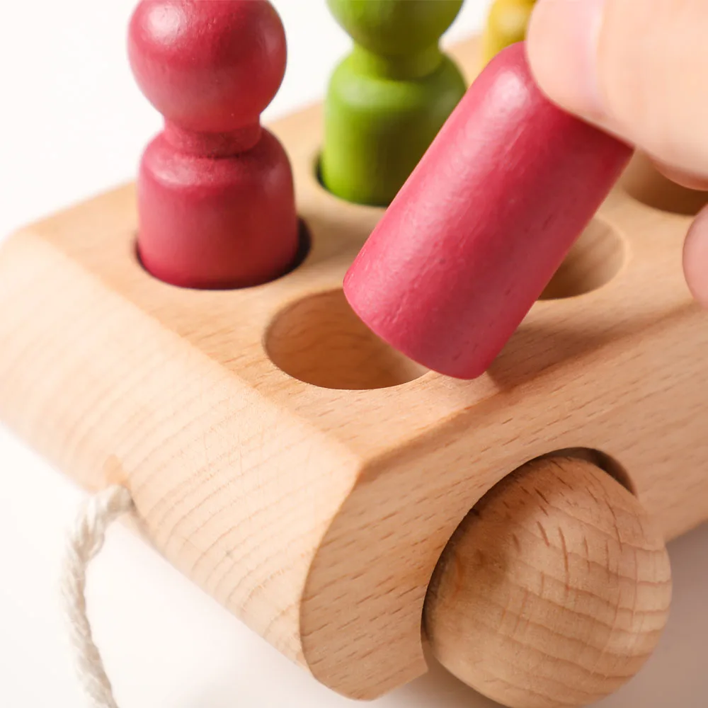 Wood Colorful Beech Trolley Toys For Babies From 1 Year To 3 With 10 Wooden Dolls Games For Babies Development Montessori Baby 3