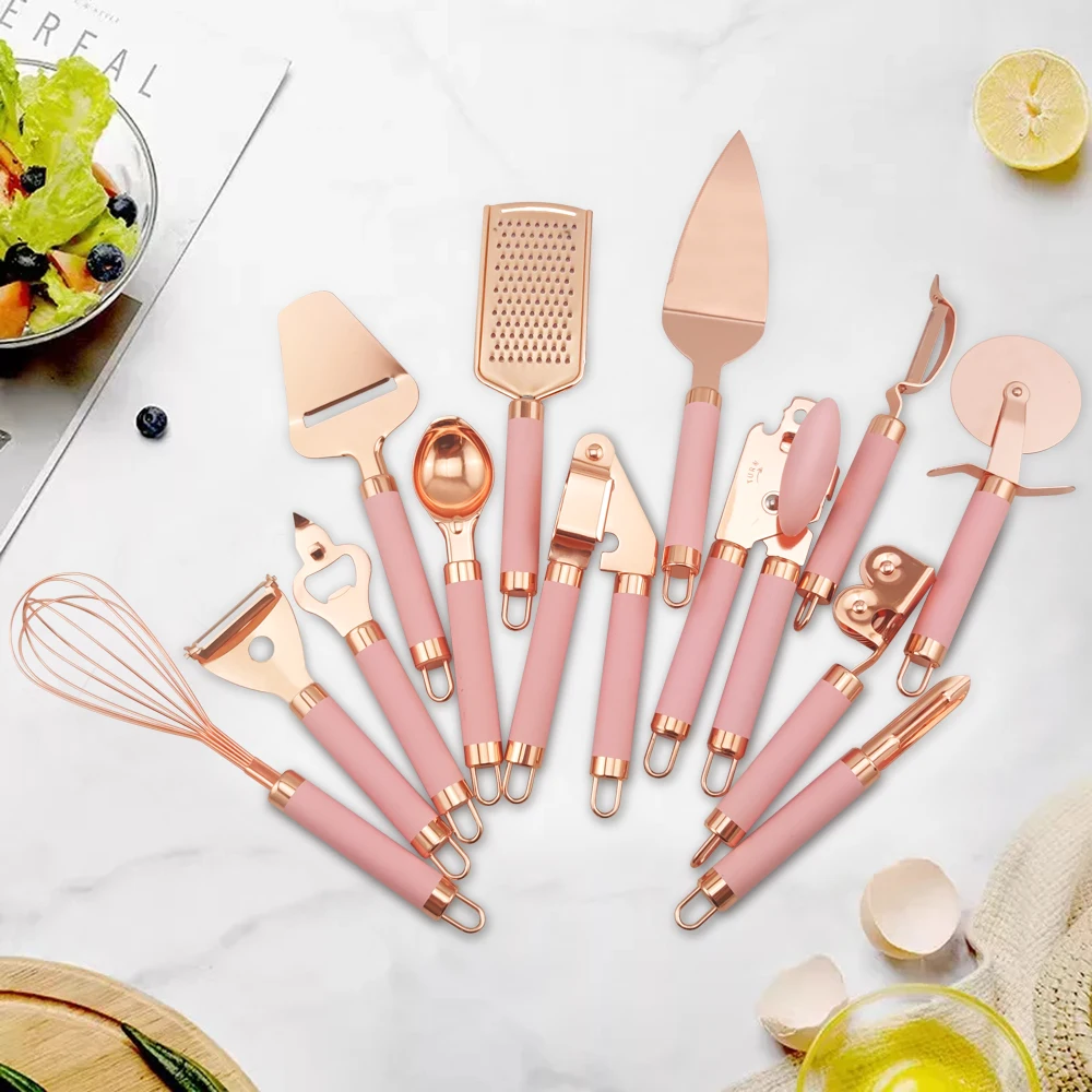 Kitchen Tools kitchen utensils set EHZ Gold Gadgets Anti-Slip Handles Can Opener Egg Beater Premium Utensils Kitchen Cooking Accessories