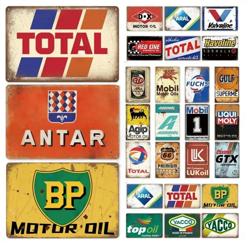Metal Wall Signs Engine Oil Vintage Tin Poster Decor for Garage Gas Station Man Cave Club Bar Home Room