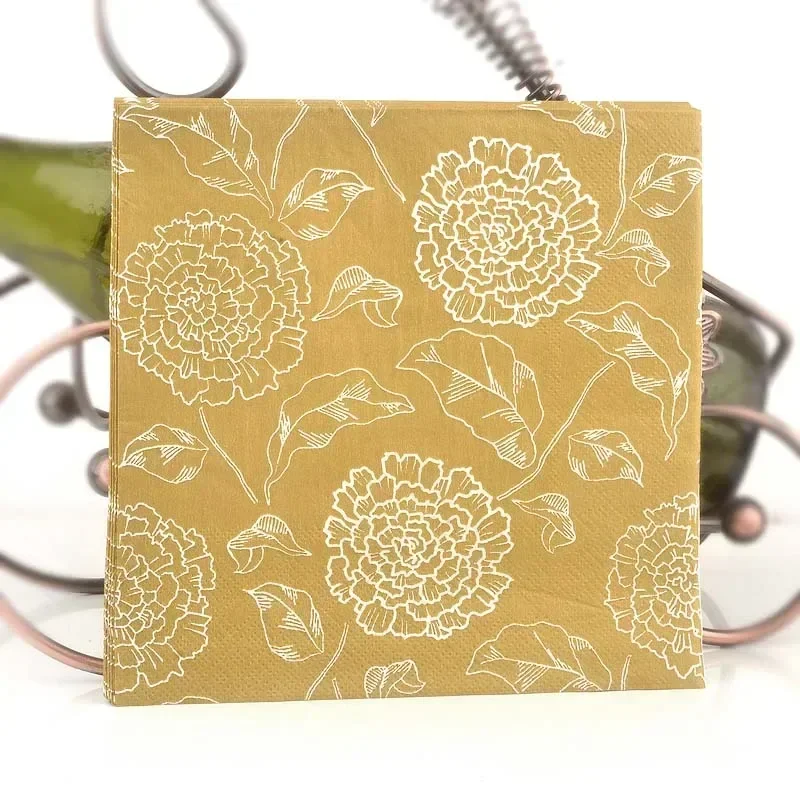 Gold Series Napkin Printed Placemat Paper Wine Glass Flower Arrangement 20 Pcs/pac paper napkins disposable paper placemats