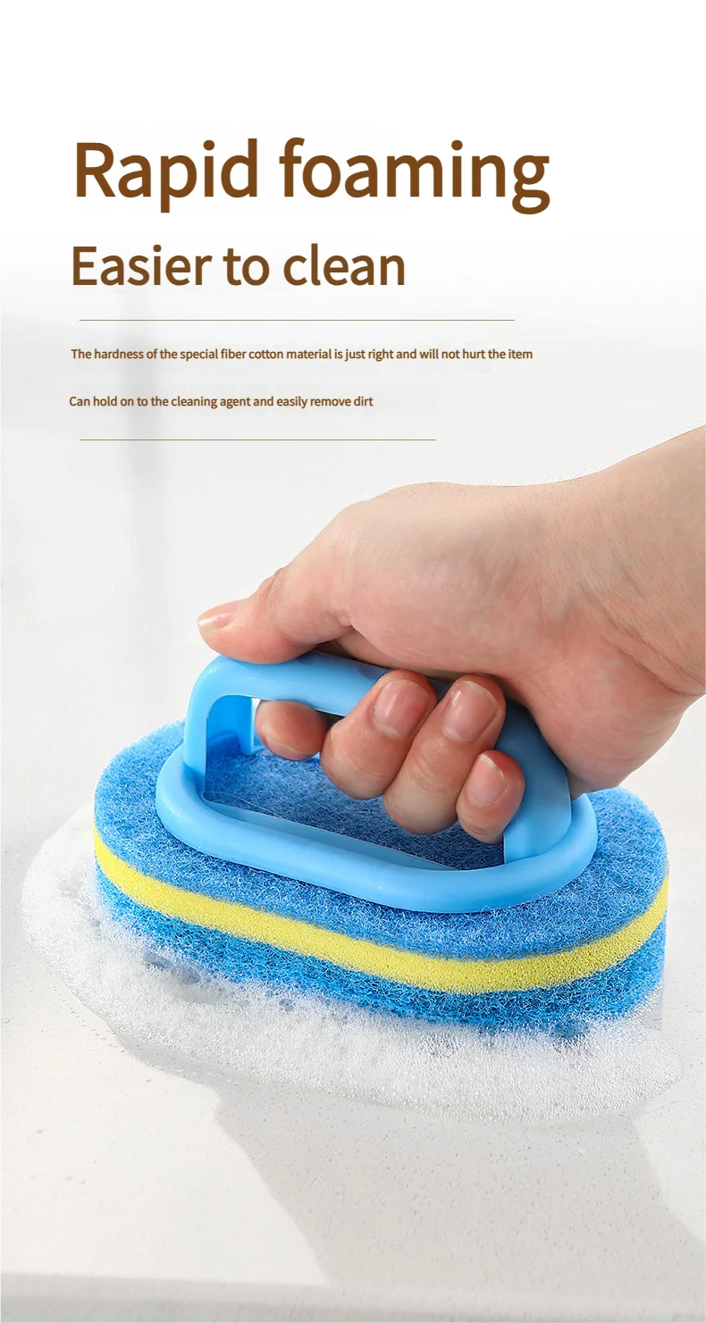 Description Picture 3 of item1PCS Cleaning Brush with Handle Kitchen Sponge Wipe Thickening Bathroom Tile Cleaning Sponge Household Stain Removal Clean Tools