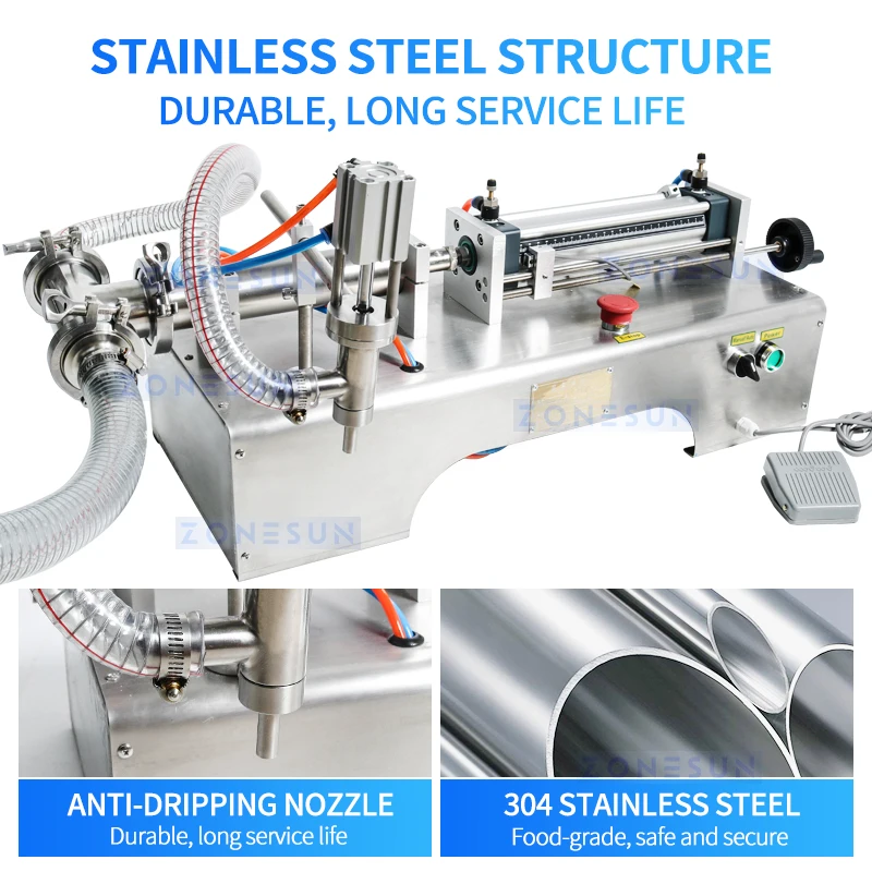 ZONESUN ZS-YT1 Pneumatic Piston Liquid Filler Shampoo Gel Honey Vinegar Oil Detergent Liquid Soap Filling Machine