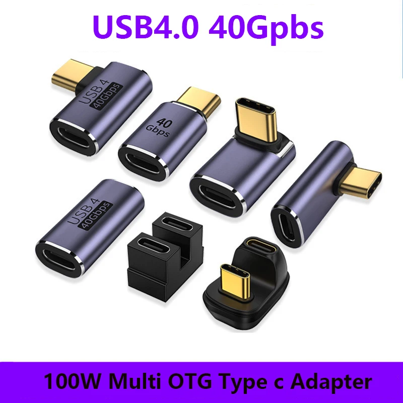 USB C 어댑터 U 모양 스트레이트 앵글 어댑터 유형 C 암-유형 C 수 40Gbps 고속 데이터 어댑터 변환기 충전 어댑터