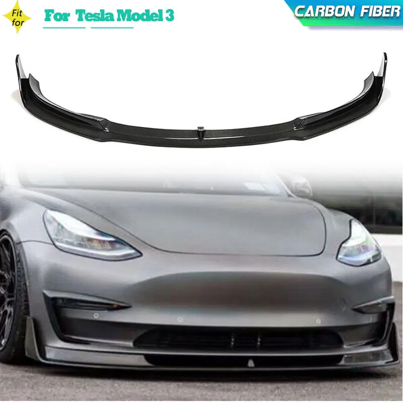 

Carbon Fiber Car Front Bumper Lip Spoiler For Tesla Model 3 2018-2022 Front Lip Chin Apron Lip Splitters Protector Body Kits