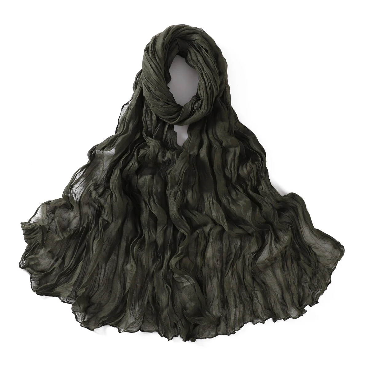 Women's Lightweight Crumpled Cotton Voile Scarf - Spring Solid Color Shawl Wrap