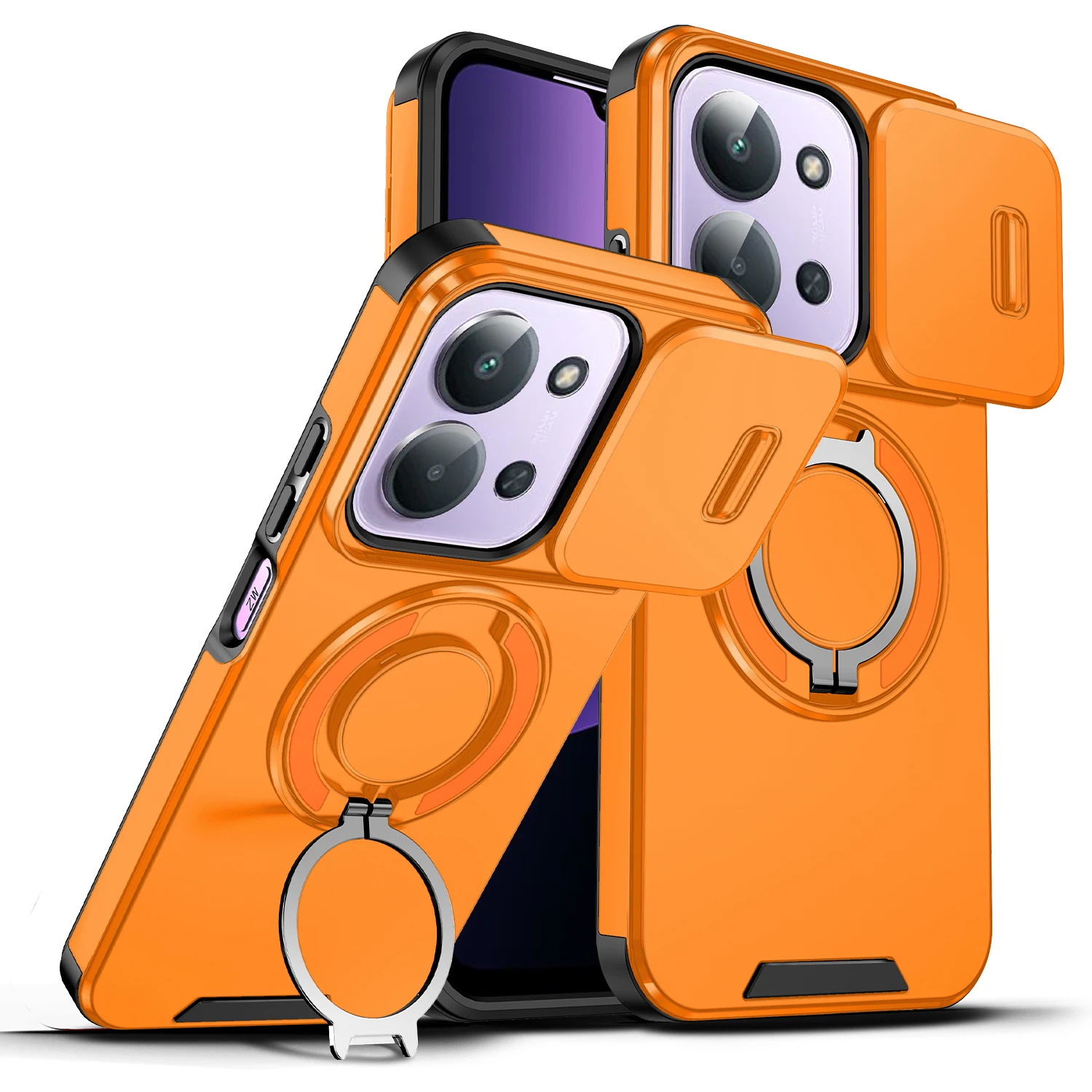 Slide Camera Cover 360° Ring Holder Shockproof Armor Phone Case with Magnetic Car Mount Compatibility